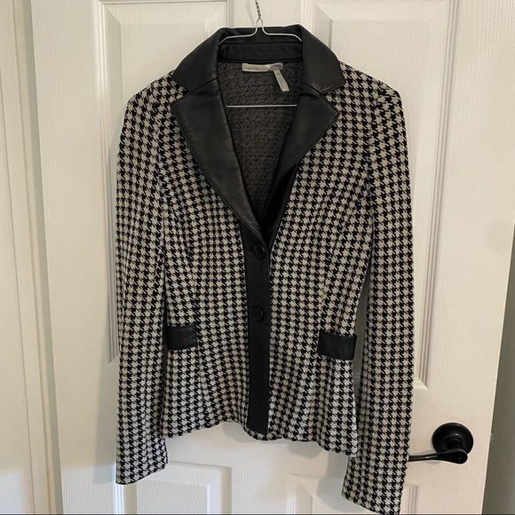EUC Houndstooth Blazer w Genuine Leather and Wool - Picture 1 of 6